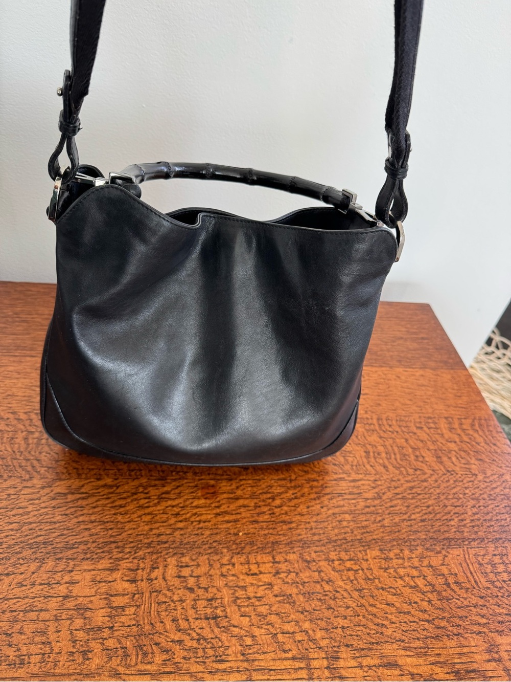 Gucci Vintage Tom Ford Era Black Leather Bamboo Handle Hobo Bag with Strap w/COA - Picture 3 of 16